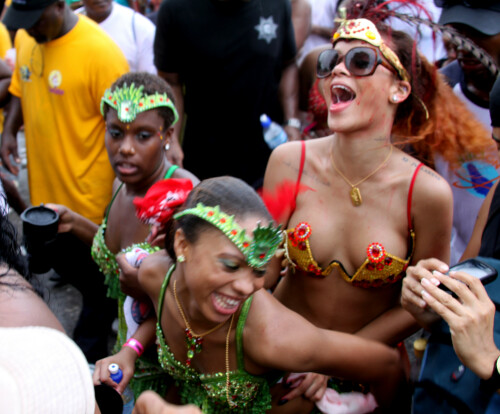 Rihanna returns to her hometown to take part in a Kadooment Day parade which was held in Barbados on August 1, 2011

Rihanna: Super Sexy for Kadooment Day Parade!

Rihanna wears a barely there bikini for a Kadooment Day parade held on Monday (August 1) in Barbados.

The 23-year-old singer arrived back in her hometown over the weekend after wrapping up the North American leg of her Loud tour.

FYI: Kadooment Day is the final day of the Crop Over traditional festival, which historically celebrated the end of the sugar cane harvest. Thousands of Barbadians join different bands with members dressed in elaborate costumes!