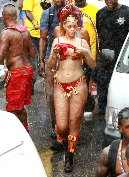 Rihanna returns to her hometown to take part in a Kadooment Day parade which was held in Barbados on August 1, 2011

Rihanna: Super Sexy for Kadooment Day Parade!

Rihanna wears a barely there bikini for a Kadooment Day parade held on Monday (August 1) in Barbados.

The 23-year-old singer arrived back in her hometown over the weekend after wrapping up the North American leg of her Loud tour.

FYI: Kadooment Day is the final day of the Crop Over traditional festival, which historically celebrated the end of the sugar cane harvest. Thousands of Barbadians join different bands with members dressed in elaborate costumes!