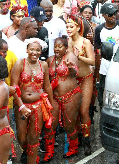 Rihanna returns to her hometown to take part in a Kadooment Day parade which was held in Barbados on August 1, 2011

Rihanna: Super Sexy for Kadooment Day Parade!

Rihanna wears a barely there bikini for a Kadooment Day parade held on Monday (August 1) in Barbados.

The 23-year-old singer arrived back in her hometown over the weekend after wrapping up the North American leg of her Loud tour.

FYI: Kadooment Day is the final day of the Crop Over traditional festival, which historically celebrated the end of the sugar cane harvest. Thousands of Barbadians join different bands with members dressed in elaborate costumes!