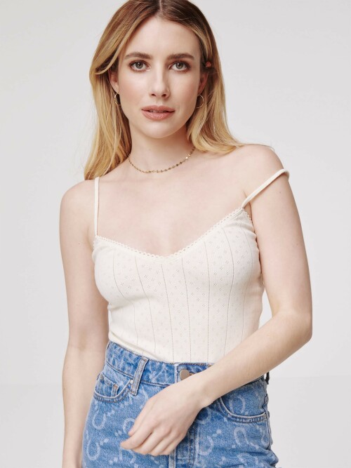 #EmmaRoberts - Daahls by Emma Roberts for About You - March 2023

Rodeo with a vintage twist

Actress and producer Emma Roberts launches her first exclusive collection with ABOUT YOU. The collection mirrors a ready-to-wear western flair with academia aesthetics touches and epitomizes Emma’s taste: Cool, preppy, and playful with a vintage touch. It features a range of matching sets in retro prints and patterns, trendy jumpsuits, double-the-denim-double-the-fun pieces, micro shorts, and playful tops – a stylish balance of rodeo elements and a funky 50s charm. The collection has an array of colors from your everyday neutrals to accents of pink, red, and denim blues. It includes a range of materials such as cotton, lyocell, and linen. The dreamy details include vintage washes, contemporary cuts, statement collars, bows, ruffles, and some book club prints.