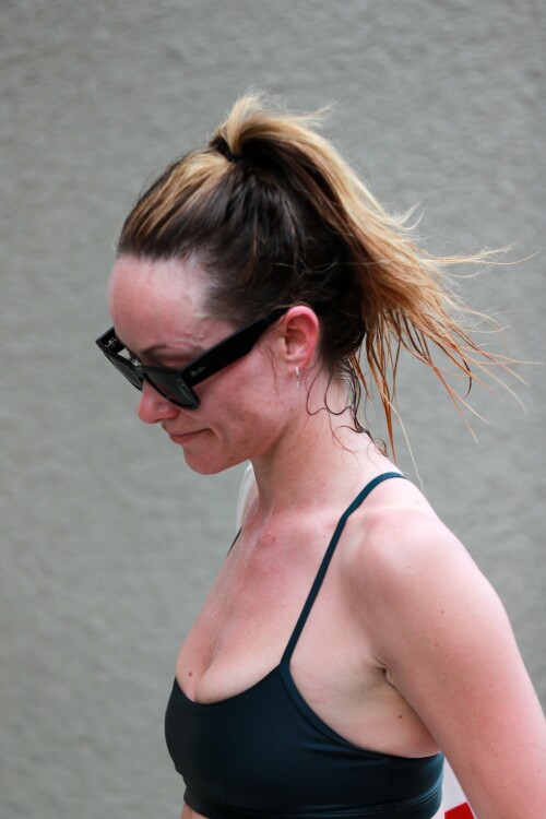 Olivia Wilde with red face after sweaty workout at the Tracy Anderson Gym in Studio City - April 12, 2023