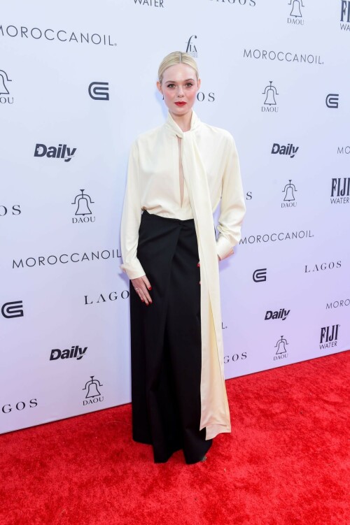 Elle Fanning attends at The Daily Front Row's Seventh Annual Fashion LA Awards in Beverly Hills - April 23, 2023

Elle Fanning Wore Givenchy To The Daily Front Row’s 7th Annual Fashion Los Angeles Awards

Elle Fanning attended the Daily Front Row’s 7th Annual Fashion Los Angeles Awards on Sunday (April 23) in Beverly Hills, California, as a guest presenter.

‘The Great’ actress wore a Givenchy Fall 2023 look.

The romantic notion created by the pale-yellow silk satin blouse which makes the look so quintessentially elegant.

When it comes to the low-waist maxi skirt, it looked good in some pictures, and too long in others which depended on her pose.

Crisp, clean, minimalist, and elegant. It looks like Elle is fully embarking on a new style chapter.

#ElleFanning