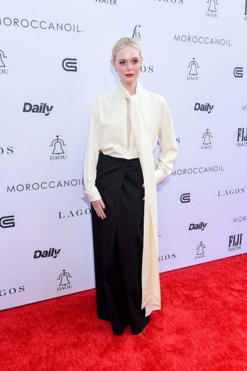 Elle Fanning attends at The Daily Front Row's Seventh Annual Fashion LA Awards in Beverly Hills - April 23, 2023

Elle Fanning Wore Givenchy To The Daily Front Row’s 7th Annual Fashion Los Angeles Awards

Elle Fanning attended the Daily Front Row’s 7th Annual Fashion Los Angeles Awards on Sunday (April 23) in Beverly Hills, California, as a guest presenter.

‘The Great’ actress wore a Givenchy Fall 2023 look.

The romantic notion created by the pale-yellow silk satin blouse which makes the look so quintessentially elegant.

When it comes to the low-waist maxi skirt, it looked good in some pictures, and too long in others which depended on her pose.

Crisp, clean, minimalist, and elegant. It looks like Elle is fully embarking on a new style chapter.

#ElleFanning