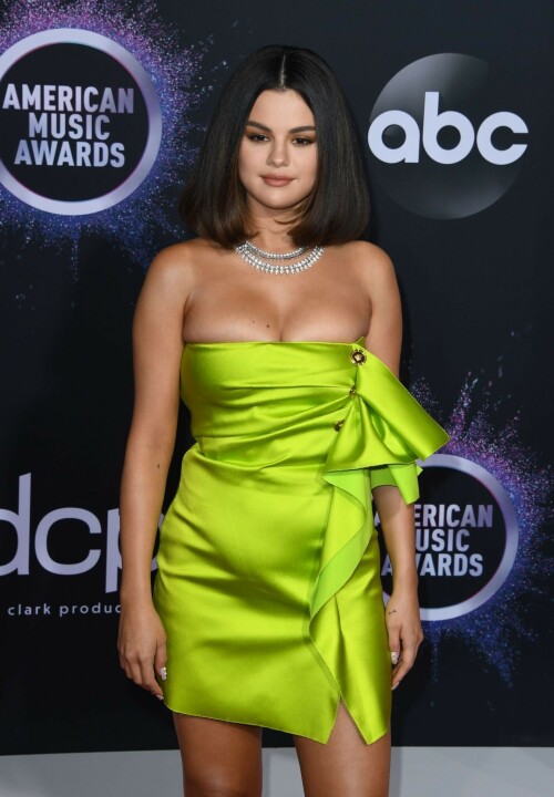 Selena Gomez Shines Bright in Versace at the 2019 American Music Awards

Selena Gomez shined bright on the red carpet of the 2019 American Music Awards on Sunday, November 24, at Los Angeles’ Microsoft Theater.

The I Can’t Get Enough singer stunned in a strapless chartreuse Versace minidress with a ruffle detail and gold buttons running down along the side. She accessorized the look with perfectly matching neon green pumps and a Roberto Coin diamond and platinum Pharaoh necklace. The look was styled by Kate Young.

Her lime green ensemble wasn’t the only thing that had Us turning heads: She also exchanged her signature long tresses for a chic, shoulder length bob, created by longtime hair pro Marissa Marino. The lob featured fresh curled-under ends with major volume and bounce.

As for makeup, Gomez literally glowed on the red carpet thanks to golden-bronze eyeshadow, lined lids and matte nude lips done by the singer’s steady makeup artist Hung Vanngo.

Gomez, 27, opened the award show singing new music “Lose You to Love Me” and “Look at Her Now” in a silver mirrored gown and added silver glitter and black lined rims to her eye makeup. She also updated her lob with bent waves.

Gomez previously opened the AMAs in 2014, 2015 and most recently, in 2017, when she sang her song “Wolves.” This marks her first live performance in two years.

In October, the songstress released “Lose You to Love Me,” a ballad about her relationship with ex-boyfriend Justin Bieber, whom she dated on and off from 2011 to 2018. A source told Us Weekly at the time that gut-wrenching track was “inspired” by her breakup with the “What Do You Mean?” singer.

Also taking the stage is Gomez’s BFF, Taylor Swift. Swift, who is being honored with artist of the decade, has found herself in the center of some drama ahead of her own performance. Earlier this month, the pop star called out music manager Scooter Braun and Big Machine Records CEO Scott Borchetta, claiming they were blocking her from performing any of her older songs from her back catalog at the ABC show.

Gomez was one of the first to speak out in support of the “Lover” songstress.

usmagazine.com

#SelenaGomez