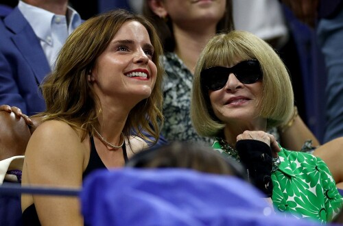 Emma Watson attends the 2023 US Open Tennis Championships in NY - September 5, 2023

Emma Watson weaves her magic on Anna Wintour! Spellbinding Harry Potter star makes Vogue boss crack a rare smile at the 2023 US Open Tennis Championships in New York City

Emma Watson served up a chic look for the 2023 US Open Tennis Championships in New York City on Tuesday.

The 33-year-old cut a seriously stylish figure in an eye-catching white suit and black vest while watching Karolina Muchova of the Czech Republic defeat Sorana Cirstea, of Romania, during the quarterfinals.

And it's a good thing the Harry Potter star brought her fashion A-game - she was seated alongside Vogue boss Anna Wintour. 

The actress certainly managed to weave her magic on the notoriously aloof magazine icon, with Wintour cracking a rare smile and even a chuckle while the pair chatted away courtside. 

Of course, the pair have crossed paths many times before with Emma chalking up numerous British Vogue and international Vogue covers during her hugely successful career.

The 73-year-old media executive donned an eye-catching white-and-green sleeved dress at the sporting event.

The longtime Editor-In-Chief of Vogue added another element of brightness to her look with a white leather belt.

The fashion industry mainstay also accessorized with a set of sparkling necklaces.

Wintour donned a pair of jet-black sunglasses, which contrasted perfectly with the bright tones of her clothing.

Her platinum blonde hair fell towards her shoulders while she spent time at the tournament. 

Elsewhere at the star-studded event, Chloe Grace Moretz opted for a graphic-printed navy blue t-shirt during the championships.

The 26-year-old performer paired her top with a set of wide-framed sunglasses.

The Dark Shadows actress gave her outfit a bit of metallic shine with a set of earrings.

Moretz was also seated next to her girlfriend, Kate Harrison, for the duration of the sporting event.

The 32-year-old model showed off her sculpted arms while wearing a white undershirt.

The social media personality added an element of darkness to her look with a black crossbody bag.

Her dark brunette hair cascaded onto her shoulders and chest as she spent time at the tournament.

J Balvin stood out while wearing a bright pink polo shirt during the annual sporting event.

The 38-year-old musician paired his top with an equally eye-catching pair of pants.

DailyMail

#EmmaWatson