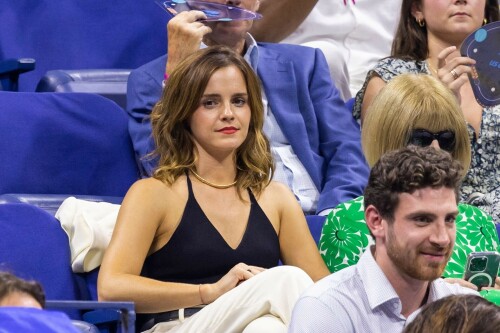 Emma Watson attends the 2023 US Open Tennis Championships in NY - September 5, 2023

Emma Watson weaves her magic on Anna Wintour! Spellbinding Harry Potter star makes Vogue boss crack a rare smile at the 2023 US Open Tennis Championships in New York City

Emma Watson served up a chic look for the 2023 US Open Tennis Championships in New York City on Tuesday.

The 33-year-old cut a seriously stylish figure in an eye-catching white suit and black vest while watching Karolina Muchova of the Czech Republic defeat Sorana Cirstea, of Romania, during the quarterfinals.

And it's a good thing the Harry Potter star brought her fashion A-game - she was seated alongside Vogue boss Anna Wintour.

The actress certainly managed to weave her magic on the notoriously aloof magazine icon, with Wintour cracking a rare smile and even a chuckle while the pair chatted away courtside.

Of course, the pair have crossed paths many times before with Emma chalking up numerous British Vogue and international Vogue covers during her hugely successful career.

The 73-year-old media executive donned an eye-catching white-and-green sleeved dress at the sporting event.

The longtime Editor-In-Chief of Vogue added another element of brightness to her look with a white leather belt.

The fashion industry mainstay also accessorized with a set of sparkling necklaces.

Wintour donned a pair of jet-black sunglasses, which contrasted perfectly with the bright tones of her clothing.

Her platinum blonde hair fell towards her shoulders while she spent time at the tournament.

Elsewhere at the star-studded event, Chloe Grace Moretz opted for a graphic-printed navy blue t-shirt during the championships.

The 26-year-old performer paired her top with a set of wide-framed sunglasses.

The Dark Shadows actress gave her outfit a bit of metallic shine with a set of earrings.

Moretz was also seated next to her girlfriend, Kate Harrison, for the duration of the sporting event.

The 32-year-old model showed off her sculpted arms while wearing a white undershirt.

The social media personality added an element of darkness to her look with a black crossbody bag.

Her dark brunette hair cascaded onto her shoulders and chest as she spent time at the tournament.

J Balvin stood out while wearing a bright pink polo shirt during the annual sporting event.

The 38-year-old musician paired his top with an equally eye-catching pair of pants.

DailyMail

#EmmaWatson