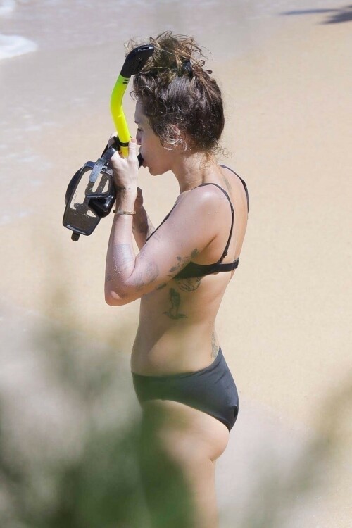 Miley Cyrus in a black bikini in Hawaii - September 6, 2023

Miley Cyrus flaunts her toned figure in a black bikini on the beach in Hawaii during mom Tish's honeymoon with Dominic Purcell

Miley Cyrus appears to be in the best shape of her life these days.

The crooner from Tennessee was seen showing off her very toned and slender figure in a skimpy black bikini that revealed her array of tattoos as well as her belly piercing while on the beach in Hawaii.

The 30-year-old daughter of Billy Ray Cyrus and Tish Cyrus was enjoying some down time in the sun while on the shores of the big island.

The star was with her mom Tish as she had fun with new husband Dominic Purcell during their seaside honeymoon.

Also spied was Miley's beau Maxx Morando, 24, who wore black swim trunks. 

This comes after a very busy schedule where the Hannah Montana veteran was promoting her new nostalgic song Used To Be Young. The tune, which Adele praised, looks back at her life as a wild teen who was trying to carve out her career as a solo performer.

Before joining the four-person Los Angeles rock band Lilly, Morando played drums for punk rock band The Regrettes from 2015 to 2018.

He and Cyrus have many mutual friends in common and have known one another as friends for many years.

Miley had fun while on the shore as she took a stab at snorkeling. She was seen with the eye mask and neon green tube on her head as she added long dark flippers on her feet.

She was in and out of the water, later holding a colorful towel.

It has been quite the year for her mom Tish. She married Prison Break star Purcell at an intimate ceremony in California in mid August. The couple tied the knot after announcing their engagement in May after Tish's shock divorce from Billy Ray in 2022. 

It was an intimate affair with just 60 people attending the lavish ceremony that was held in Tish's megastar daughter Miley's house in Malibu. 

Included in the small guestlist was Australian cricket star David Warner and his wife Candice. 

David has been friends with Dominic for over 15 years, so he flew to the US with Candice to celebrate his new love.   

Speaking to Daily Mail Australia, Candice said the wedding was 'absolutely beautiful' and it was clear that Tish and Dominic are madly in love. 

'It was just magical, there were fairy lights in the trees and beautiful tables with beautiful flower arrangements,' she said. 

'It was a small wedding with 60 at the ceremony and a little bit more afterwards but Tish walked out and had her daughters by her side Miley and Brandi and they were so happy for their mother, they were in tears and holding her hand the whole night.'

Tish was married to Billy Ray Cyrus for 28 years and they share three children together- Miley, 30, Braison, 29, and Noah, 23. 

Billy Ray also adopted Tish's two children from her previous marriage- Brandi, 36, and Metro Station singer Trace, 34. 

Dominic was married to Rebecca Williamson from 1998 until 2008, and they share four children together- Joseph, 24, Audrey, 22 and twins Lily-Rose and Augustus, 20.  

Candice said it was beautiful to see Tish, 56, and Dominic, 53, find love again.

'Tish and Dom are so happy. At an age where some people think they may never find true love again it was really beautiful,' she said. 

Candice said Miley didn't perform on the night, but Tish walked out to one of her songs and it was apparent that the popstar was so happy for her mother.   

Miley has been working hard this summer to plug her new song Used To Be Young. 

Last week she did an interview where she walked down memory lane.

During the Disney vet's chat she pulled up an old photo from the premiere of Hannah Montana The Movie which took place in 2009.

The daughter of country star Billy Ray Cyrus was walking with Hannah Montana star Emily Osment as well as singers Taylor Swift and Demi Lovato.

Cyrus was dressed down in a cardigan, two tank tops, loose slacks and comfortable looking UGG boots with bedazzled peace signs. Her famous pals were glammed up in fancy dresses and high heels.

The songbird says this proves that she was bisexual. Miley shared the clip to TikTok.

'If you guys didn't know I was bisexual from this damn picture, I don't know what's wrong with you,' the star said.

'I mean hello!' she added. 'Look at 'em!'

She said the image was taken after the premiere and they were going to a Los Angeles restaurant chain.

'Me and Emily and Taylor Swift and Demi Lovato are going to The Cheesecake Factory,' she shared. 'These are some classy ladies.'

In 2016 to come out as pansexual.

'My whole life, I didn't understand my own gender and my own sexuality. I always hated the word bisexual, because that's even putting me in a box,' she explained during in Variety.

'I don't ever think about someone being a boy or someone being a girl. Myeyes started opening in the fifth or sixth grade.'

Then she met someone who didn't see themselves as a man or woman.

That is when she had a moment.

'I related to that person more than I related to anyone in my life,' Cyrus explained. 'I understood my sexuality more. I was like, Oh — that's why I don't feel straight and I don't feel gay. It's because I'm not.'

Also this week she looked back at falling in love with her ex-husband Liam Hemsworth as teenagers while filming The Last Song in 2008.

While recalling their fateful meeting during a new video for her Used to Be Young series on TikTok, the 30-year-old pop star gushed about how their off-stage romance made their coming-of-age drama, based on the novel by Nicholas Sparks, 'feel so special.'

'In 2008, I needed to do another feature film for Disney and I didn't want it to be a part of Hannah Montana,' she told her followers. 'Once we had written the screenplay, it was time to audition all the guys who would play Will, my boyfriend in the movie.'

After narrowing down the pool from thousands, the Malibu hitmaker said 'Liam was a part of that final three.' 

'I think one of the elements that made that movie feel so special was it was watching two very young people fall in love with each other, which was happening in real time and in real life,' she continued. 

The two-time Grammy nominee gushed that their 'chemistry was undeniable' to viewers.  

'That was the beginning of a long 10-year relationship,' she mused, referring to their passionate, on-and-off relationship, which led to two engagements and an eight-month marriage.

The video comes just three days after she opened up about their 'magical' home in Malibu, which was burnt down in a devastating wildfire in 2018. 

'That house had so much magic to it that it ended up really changing my life,' Cyrus reminisced. 

The singer went on to note that she recorded her debut 2007 album, Meet Miley Cyrus, at the house, where producer Matthew Wilder was living at the time, not knowing the house would be hers years later. 

The record helped Miley bridge the gap between her solo music career and her starring role on Disney Channel's Hannah Montana.

'The Meet Miley Cyrus record was really where I started writing my own songs as a solo artist,' Miley explained.

She also said this week that she was filming Black Mirror when her house burned down.

The  star has reflected on being in South Africa shooting scenes for her role as Ashley O in the 'Rachel, Jack and Ashley Too' episode of the Netflix anthology sci-fi horror series when her $2.525 million Malibu home burned down in the 2018 Woolsey fire.

Speaking in her new TikTok series Used To Be Young, she said: 'I was in South Africa, but it was taking place in Malibu. So it was just a real trip.

'Like probably two or three years later after this happened, I didn't understand, but I would have this anxiety attack with the vision attached that I would be strapped down to a gurney.

The day after her home was destroyed in the blaze, she was on set filming her pop star character's 'On A Roll' fictional music video.

She added: 'The show must go on.'

The hitmaker lived in the property with her Hemsworth before it burned down in the California wildfires nearly five years ago, and in spite of their split, Miley still has very fond memories of living there.

She said in a recent TikTok video: 'The Meet Miley Cyrus record was really where I started writing my own songs as a solo artist. 

'And so I was working with a producer in Malibu that lived in a house in Ramirez Canyon, which I would've never known 15 years later I would be living in that house, which would eventually burn down.

'That house had so much magic to it. It ended up really changing my life.'

DailyMail

#MileyCyrus