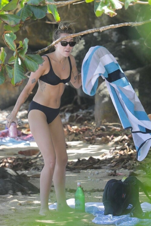 Miley Cyrus in a black bikini in Hawaii - September 6, 2023

Miley Cyrus flaunts her toned figure in a black bikini on the beach in Hawaii during mom Tish's honeymoon with Dominic Purcell

Miley Cyrus appears to be in the best shape of her life these days.

The crooner from Tennessee was seen showing off her very toned and slender figure in a skimpy black bikini that revealed her array of tattoos as well as her belly piercing while on the beach in Hawaii.

The 30-year-old daughter of Billy Ray Cyrus and Tish Cyrus was enjoying some down time in the sun while on the shores of the big island.

The star was with her mom Tish as she had fun with new husband Dominic Purcell during their seaside honeymoon.

Also spied was Miley's beau Maxx Morando, 24, who wore black swim trunks. 

This comes after a very busy schedule where the Hannah Montana veteran was promoting her new nostalgic song Used To Be Young. The tune, which Adele praised, looks back at her life as a wild teen who was trying to carve out her career as a solo performer.

Before joining the four-person Los Angeles rock band Lilly, Morando played drums for punk rock band The Regrettes from 2015 to 2018.

He and Cyrus have many mutual friends in common and have known one another as friends for many years.

Miley had fun while on the shore as she took a stab at snorkeling. She was seen with the eye mask and neon green tube on her head as she added long dark flippers on her feet.

She was in and out of the water, later holding a colorful towel.

It has been quite the year for her mom Tish. She married Prison Break star Purcell at an intimate ceremony in California in mid August. The couple tied the knot after announcing their engagement in May after Tish's shock divorce from Billy Ray in 2022. 

It was an intimate affair with just 60 people attending the lavish ceremony that was held in Tish's megastar daughter Miley's house in Malibu. 

Included in the small guestlist was Australian cricket star David Warner and his wife Candice. 

David has been friends with Dominic for over 15 years, so he flew to the US with Candice to celebrate his new love.   

Speaking to Daily Mail Australia, Candice said the wedding was 'absolutely beautiful' and it was clear that Tish and Dominic are madly in love. 

'It was just magical, there were fairy lights in the trees and beautiful tables with beautiful flower arrangements,' she said. 

'It was a small wedding with 60 at the ceremony and a little bit more afterwards but Tish walked out and had her daughters by her side Miley and Brandi and they were so happy for their mother, they were in tears and holding her hand the whole night.'

Tish was married to Billy Ray Cyrus for 28 years and they share three children together- Miley, 30, Braison, 29, and Noah, 23. 

Billy Ray also adopted Tish's two children from her previous marriage- Brandi, 36, and Metro Station singer Trace, 34. 

Dominic was married to Rebecca Williamson from 1998 until 2008, and they share four children together- Joseph, 24, Audrey, 22 and twins Lily-Rose and Augustus, 20.  

Candice said it was beautiful to see Tish, 56, and Dominic, 53, find love again.

'Tish and Dom are so happy. At an age where some people think they may never find true love again it was really beautiful,' she said. 

Candice said Miley didn't perform on the night, but Tish walked out to one of her songs and it was apparent that the popstar was so happy for her mother.   

Miley has been working hard this summer to plug her new song Used To Be Young. 

Last week she did an interview where she walked down memory lane.

During the Disney vet's chat she pulled up an old photo from the premiere of Hannah Montana The Movie which took place in 2009.

The daughter of country star Billy Ray Cyrus was walking with Hannah Montana star Emily Osment as well as singers Taylor Swift and Demi Lovato.

Cyrus was dressed down in a cardigan, two tank tops, loose slacks and comfortable looking UGG boots with bedazzled peace signs. Her famous pals were glammed up in fancy dresses and high heels.

The songbird says this proves that she was bisexual. Miley shared the clip to TikTok.

'If you guys didn't know I was bisexual from this damn picture, I don't know what's wrong with you,' the star said.

'I mean hello!' she added. 'Look at 'em!'

She said the image was taken after the premiere and they were going to a Los Angeles restaurant chain.

'Me and Emily and Taylor Swift and Demi Lovato are going to The Cheesecake Factory,' she shared. 'These are some classy ladies.'

In 2016 to come out as pansexual.

'My whole life, I didn't understand my own gender and my own sexuality. I always hated the word bisexual, because that's even putting me in a box,' she explained during in Variety.

'I don't ever think about someone being a boy or someone being a girl. Myeyes started opening in the fifth or sixth grade.'

Then she met someone who didn't see themselves as a man or woman.

That is when she had a moment.

'I related to that person more than I related to anyone in my life,' Cyrus explained. 'I understood my sexuality more. I was like, Oh — that's why I don't feel straight and I don't feel gay. It's because I'm not.'

Also this week she looked back at falling in love with her ex-husband Liam Hemsworth as teenagers while filming The Last Song in 2008.

While recalling their fateful meeting during a new video for her Used to Be Young series on TikTok, the 30-year-old pop star gushed about how their off-stage romance made their coming-of-age drama, based on the novel by Nicholas Sparks, 'feel so special.'

'In 2008, I needed to do another feature film for Disney and I didn't want it to be a part of Hannah Montana,' she told her followers. 'Once we had written the screenplay, it was time to audition all the guys who would play Will, my boyfriend in the movie.'

After narrowing down the pool from thousands, the Malibu hitmaker said 'Liam was a part of that final three.' 

'I think one of the elements that made that movie feel so special was it was watching two very young people fall in love with each other, which was happening in real time and in real life,' she continued. 

The two-time Grammy nominee gushed that their 'chemistry was undeniable' to viewers.  

'That was the beginning of a long 10-year relationship,' she mused, referring to their passionate, on-and-off relationship, which led to two engagements and an eight-month marriage.

The video comes just three days after she opened up about their 'magical' home in Malibu, which was burnt down in a devastating wildfire in 2018. 

'That house had so much magic to it that it ended up really changing my life,' Cyrus reminisced. 

The singer went on to note that she recorded her debut 2007 album, Meet Miley Cyrus, at the house, where producer Matthew Wilder was living at the time, not knowing the house would be hers years later. 

The record helped Miley bridge the gap between her solo music career and her starring role on Disney Channel's Hannah Montana.

'The Meet Miley Cyrus record was really where I started writing my own songs as a solo artist,' Miley explained.

She also said this week that she was filming Black Mirror when her house burned down.

The  star has reflected on being in South Africa shooting scenes for her role as Ashley O in the 'Rachel, Jack and Ashley Too' episode of the Netflix anthology sci-fi horror series when her $2.525 million Malibu home burned down in the 2018 Woolsey fire.

Speaking in her new TikTok series Used To Be Young, she said: 'I was in South Africa, but it was taking place in Malibu. So it was just a real trip.

'Like probably two or three years later after this happened, I didn't understand, but I would have this anxiety attack with the vision attached that I would be strapped down to a gurney.

The day after her home was destroyed in the blaze, she was on set filming her pop star character's 'On A Roll' fictional music video.

She added: 'The show must go on.'

The hitmaker lived in the property with her Hemsworth before it burned down in the California wildfires nearly five years ago, and in spite of their split, Miley still has very fond memories of living there.

She said in a recent TikTok video: 'The Meet Miley Cyrus record was really where I started writing my own songs as a solo artist. 

'And so I was working with a producer in Malibu that lived in a house in Ramirez Canyon, which I would've never known 15 years later I would be living in that house, which would eventually burn down.

'That house had so much magic to it. It ended up really changing my life.'

DailyMail

#MileyCyrus