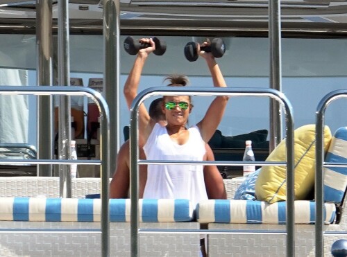 Jennifer Lopez | Workout on a yacht in Costiera Amalfitana Capri - August 7, 2018

SHIP SHAPE: Jennifer Lopez works out on the deck of a super-yacht on romantic holiday in Italy with boyfriend Alex Rodriguez

The singer/actress refused to let her holiday get in the way of her fitness regime as she cruised around the island of Capri with her man

JENNIFER Lopez looks ship shape working out on the deck of a super-yacht during a romantic holiday in Italy with her boyfriend Alex Rodriguez.

The singer/actress, 49, was pictured in a white bikini as she cruised around the island of Capri with her man.

Jennifer Lopez braved the heat by working out on the deck of a super-yacht

The couple chilled out on cushions as they soaked up the sun together on the luxury vessel during a trip down Italy's Amalfi Coast.

As well as taking in the lavish island of Capri, they also headed down to the town of Positano.

J-Lo was seen stretched out on the deck before leaning in to get close to her man.

However, the singer/actress can't sit about doing nothing for long and was later seen working out on deck despite the soaring temperatures.

Jennifer lifted weights as she kept up her gruelling fitness routine even though she's on holiday.

The couple's holiday comes just days after J-Lo sparked engagement rumours by flashing a huge diamond sparkler on her wedding ring finger.

The megastar celebrated her 49th birthday with baseball legend Alex, 42, in the Bahamas and wore the Cartier ring in holiday snaps shared on Instagram.

In one pic taken by her pal and photographer Ana Carballosa, J-Lo made no effort to hide the expensive silver ring and its unique intricate design made sure it was hard to miss.

Jen captioned her gallery of photos with a warm tribute to her family and fans - but didn't confirm if she's engaged.

She wrote: "So believe it or not I’m just waking up from my birthday celebration last night. It was a small gathering with the kids and some family and a couple of close friends...

"The day and night was filled with lots of laughter, tears and of course dancing...:) I wanted to write all of you bc I was so delighted and overwhelmed by the outpouring of love and birthday wishes you all sent to me yesterday!!

The Sun

#JenniferLopez #JLo