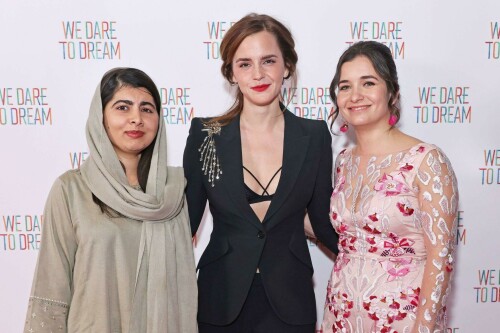 Emma Watson | 'We Dare to Dream' Premiere in London, UK - November 26, 2023

Emma Watson dazzles in a plunging black suit as she poses with Malala Yousafzai at the premiere of We Dare To Dream

Emma Watson dazzled in a plunging black suit at the We Dare To Dream premiere in London on Sunday evening.

The Harry Potter actress, 33, looked radiant as she joined Malala Yousafzai at the event at Cineworld Leicester Square.

Emma opted for an all-black number, flashing a black bralette under her suit, which was embellished with sequins at the shoulder.

The screen star also posed with the film's director Waad Al-Kateab and producer Joe Gebbia.

Also in attendance was Emma's Harry Potter co-star Jason Isaacs, who played Lucius Malfoy in the wizarding series.

Jason looked laid-back in a zip-up hoodie and jeans - but added a blazer for his evening out.

James Corden appeared in high spirits in a black blazer with red trimmings and buttons - after making the move from America back to the UK.

We Dare To Dream sees Refugee athletes face dramatic challenges while competing for a place in the 2020 Olympic Games.

The film features an original song Don't Need to Sleep performed by John Legend, while Angelina Jolie and Legend are two of the executive producers.

The athletes from Iran, Syria, South Sudan and Cameroon all seek to make it as they train to compete on the world stage, revealing a breadth of backgrounds, personal stories and Olympic sports.

It shows the fire and the drive of young people forced to leave their families, homes and countries of birth to build new lives out of nothing.

Culminating in their competition at the summer Olympics, their compatriots back home and their new communities in refugee camps watch as these determined young athletes fight for their place in the world.

Emma took some time out for the special evening from her busy studies at Oxford University, where she is currently focusing on master's degree in creative writing.

Her plans to study creative writing were revealed in an interview with the Financial Times in April, in which it was reported that she had begun writing poetry during lockdown as well as essays on love, friendship and relationships.

Her studies are thought to be part-time and mostly online.

However she caused a stir when she appeared in person for the university's matriculation ceremony at the start of the academic year, as students rushed to take photos of the famous star.

She also spent a year attending Worcester College at Oxford as an undergraduate in the 2011/12 academic year.

This was during the course of her English literature degree at Brown University in Rhode Island, from where she graduated in 2014.

The Oxford University website states that the creative writing master's course runs for two years and costs £9,025 a year for UK students and £14,155 a year for those from overseas.

Emma spent much of her childhood in Oxfordshire, living there with her mother Jacqueline from the age of five and attending Dragon School and Headington School in the city.

Daily Mail

#EmmaWatson