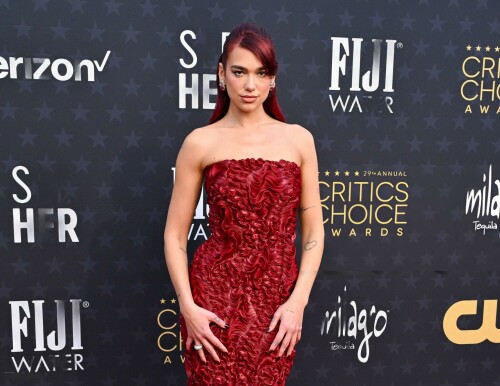 Dua Lipa | 29th Annual Critics Choice Awards In Santa Monica - 14.01.2024

Dua Lipa Dressed Like a Literal English Rose in a Red Floral Dress at the Critics Choice Awards

After making a bold sartorial statement at last weekend’s Golden Globes, Dua Lipa continued her award season fashion run at tonight’s Critics Choice Awards. Lipa is up for Best Song for Barbie’s “Dance the Night.” Barbie itself has 18 nominations at the ceremony, including for Best Acting Ensemble and Best Picture. Lipa played Mermaid Barbie in the film, making her part of that nominated group.

On the red carpet, Lipa leaned into a literal English rose aesthetic, wearing a red Prada column dress with floral detailing. She wore her red hair half up, half down. Lipa accessorized with Jean Schlumberger by Tiffany& Co. earrings.

Lipa’s outing tonight comes after the singer sparked dating rumors with actor Callum Turner. A source claimed to Page Six that Turner and Lipa are a couple. “It’s new, but they’re mad about each other,” that source alleged.

In December, Lipa spoke to Vanity Fair about the success of Barbie. “The thing is, Greta [Gerwig, the film’s director] just really defied all odds,” she said. “Nobody knew what to expect from the Barbie film and for it to be able to hit so many chords, from it being so fun and happy and funny, to then really hitting the heartstrings and touching on something really emotional and having you, especially as a woman, contemplate your place and what’s expected of you.”

She also reflected on the process of writing “Dance the Night” and what it taught her. “Because writing for film isn’t something that I’ve done before, that was when I realized the power of possibly being able to write lyrics like a score,” she said. “I can basically narrate a story, and narrate what’s happening in the scene, to really merge the two worlds together, the music and the movie. [The song] can be its own stand-alone thing, but also when together it’s 100 percent tailored for that very moment in the film.”

ELLE

#DuaLipa