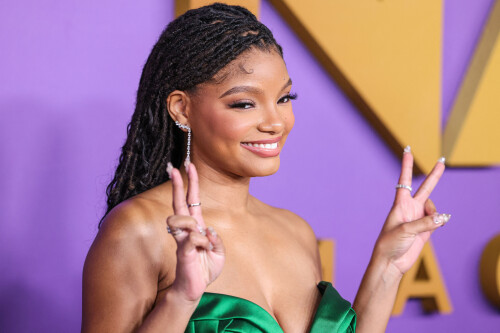 Halle Bailey attends the 55th Annual NAACP Awards at the Shrine Auditorium and Expo Hall in Los Angeles, California - 16.03.2024

Halle Bailey's sumptuous emerald green gown featured a plunging neckline.