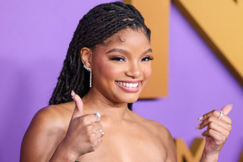 Halle Bailey attends the 55th Annual NAACP Awards at the Shrine Auditorium and Expo Hall in Los Angeles, California - 16.03.2024

Halle Bailey's sumptuous emerald green gown featured a plunging neckline.