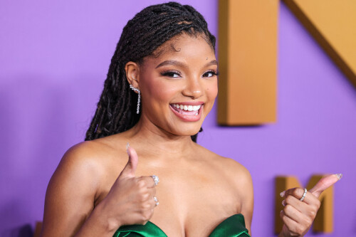 Halle Bailey attends the 55th Annual NAACP Awards at the Shrine Auditorium and Expo Hall in Los Angeles, California - 16.03.2024

Halle Bailey's sumptuous emerald green gown featured a plunging neckline.