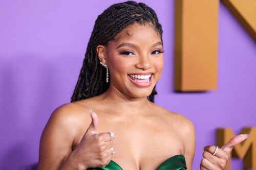 Halle Bailey attends the 55th Annual NAACP Awards at the Shrine Auditorium and Expo Hall in Los Angeles, California - 16.03.2024 

Halle Bailey's sumptuous emerald green gown featured a plunging neckline.